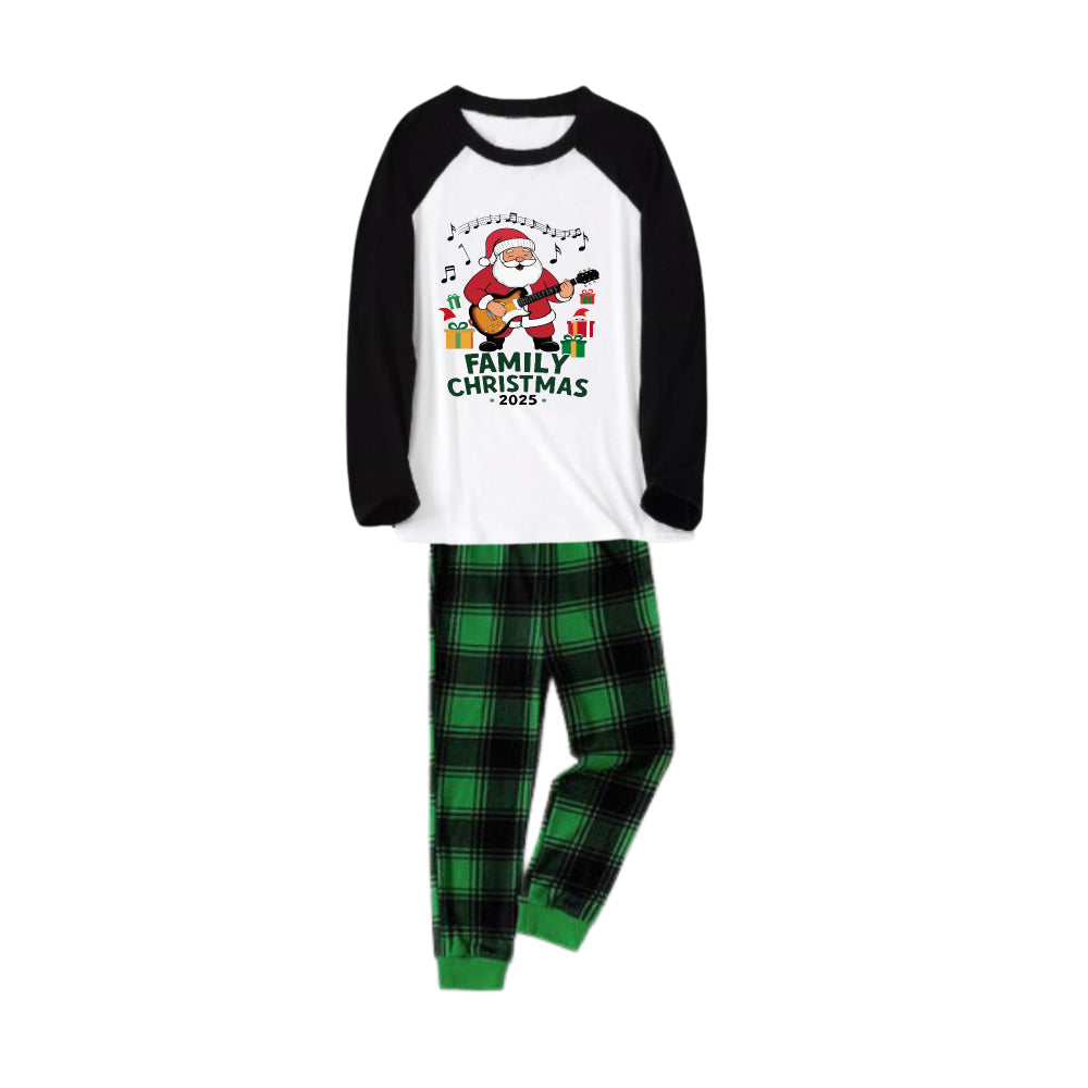 Black Raglan Top Green Plaid Christmas Pajamas Set With "Merry Christmas 2025" and Santa Claus Print