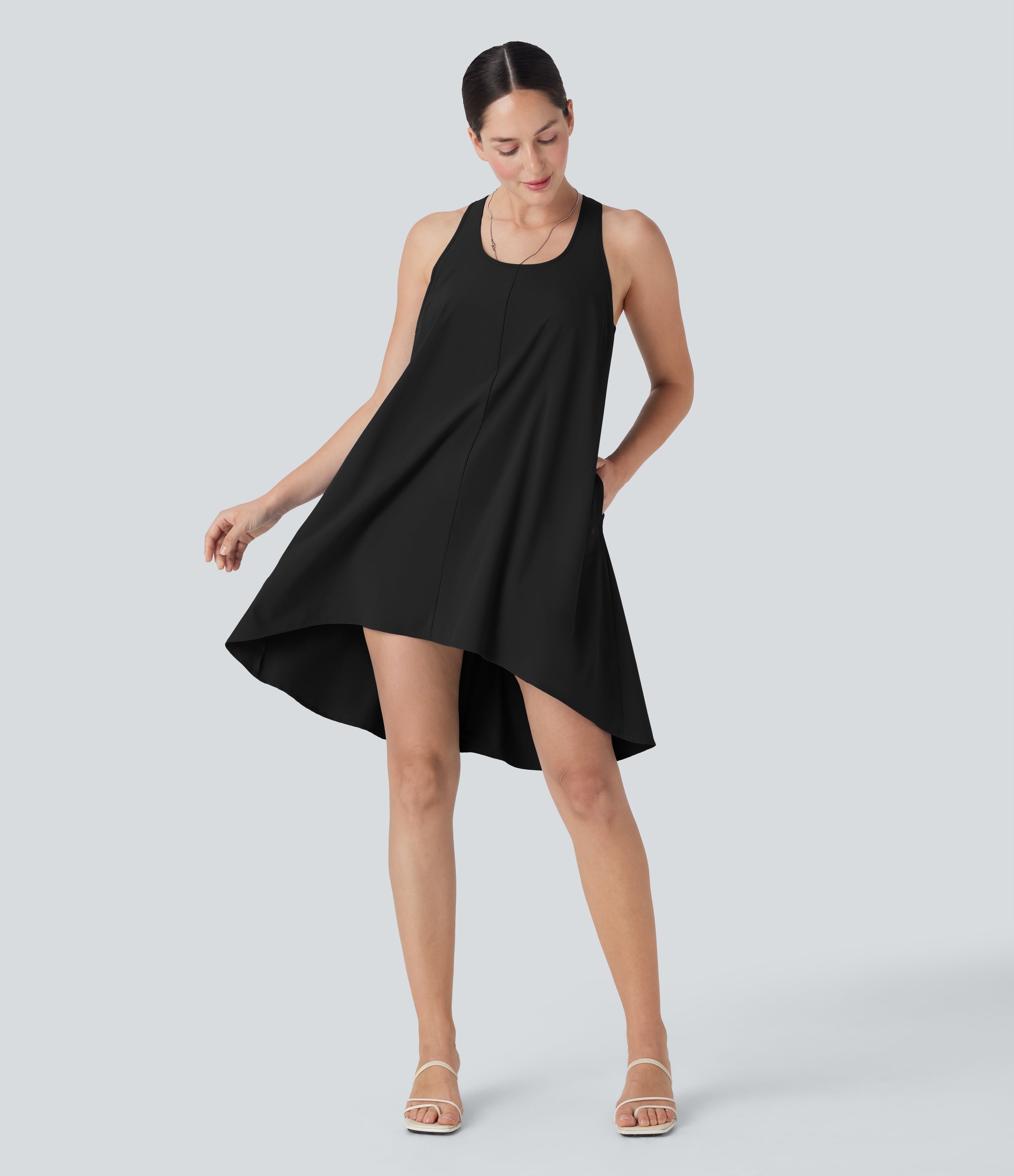 BreezefulTM RacerPocket High Low Flowy Mini Quick Dry Casual Dress-D/DD/DDD/F Cups