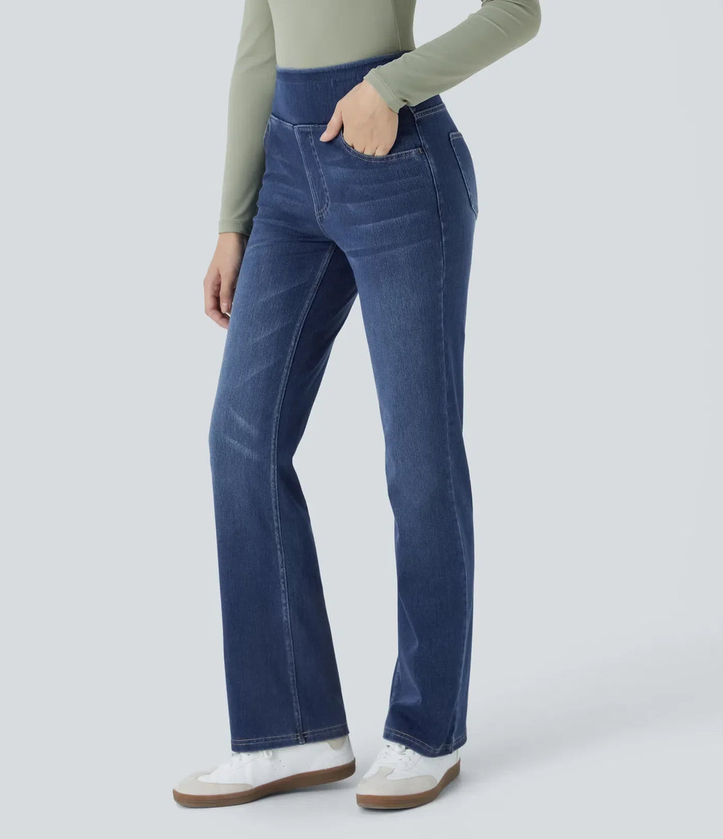 2026🔥FlexTM High Waisted Multiple Pockets Washed Stretchy Knit Casual Bootcut Jeans