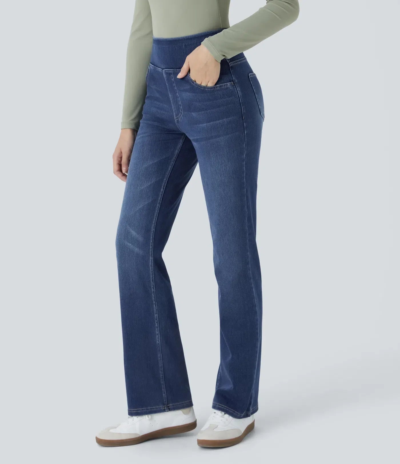 2026🔥FlexTM High Waisted Multiple Pockets Washed Stretchy Knit Casual Bootcut Jeans