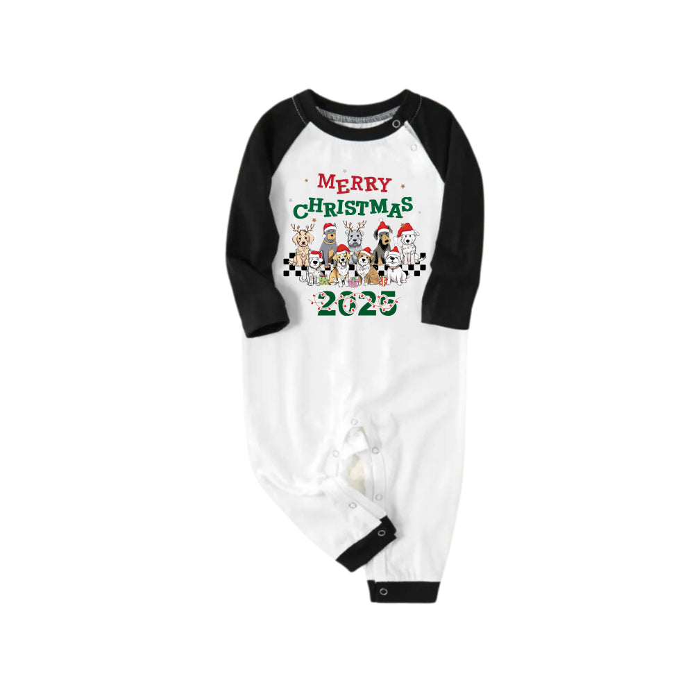 Black Raglan Top Green Plaid Christmas Pajamas Set With "Merry Christmas" and Dog Print