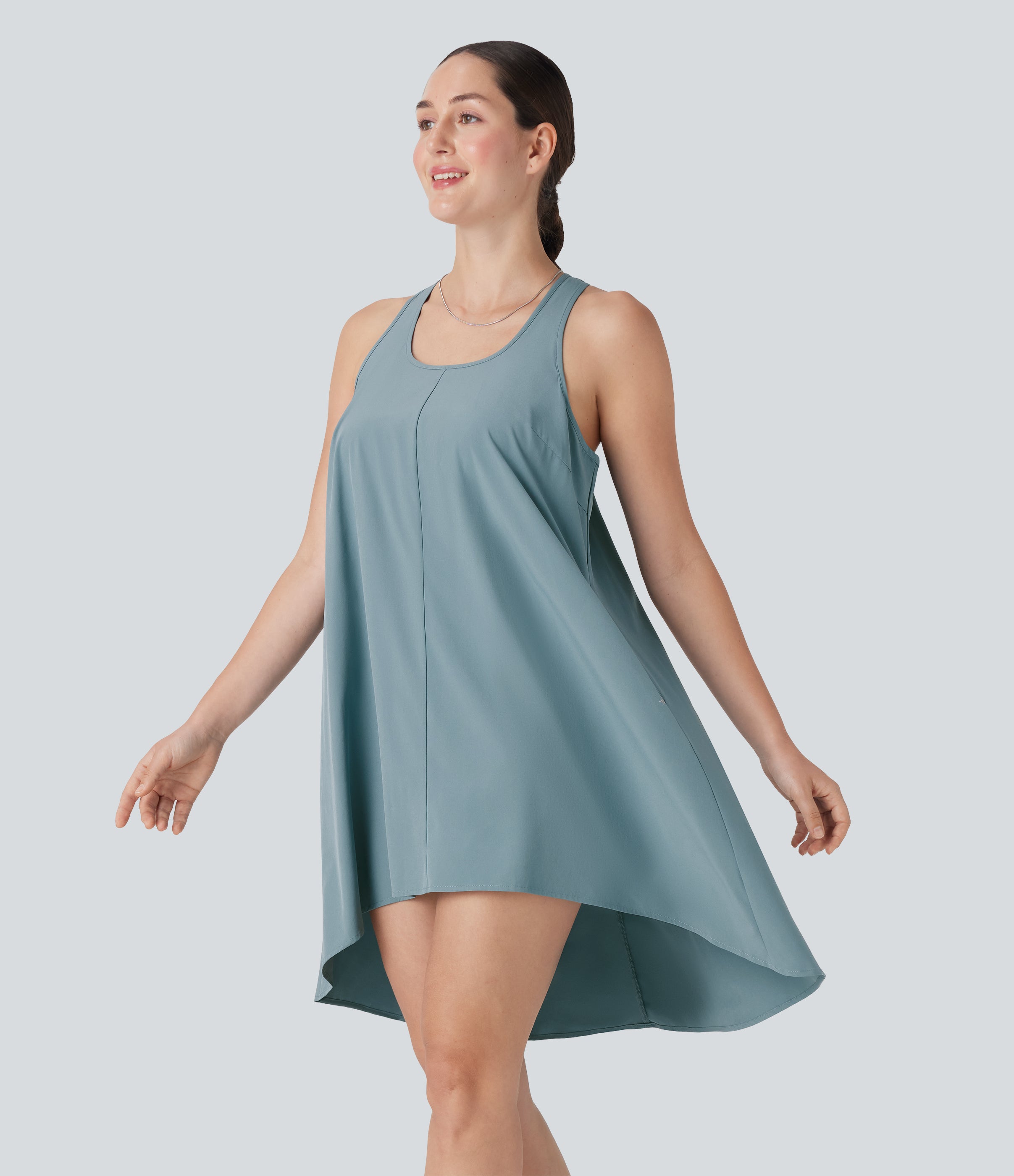 BreezefulTM RacerPocket High Low Flowy Mini Quick Dry Casual Dress-D/DD/DDD/F Cups