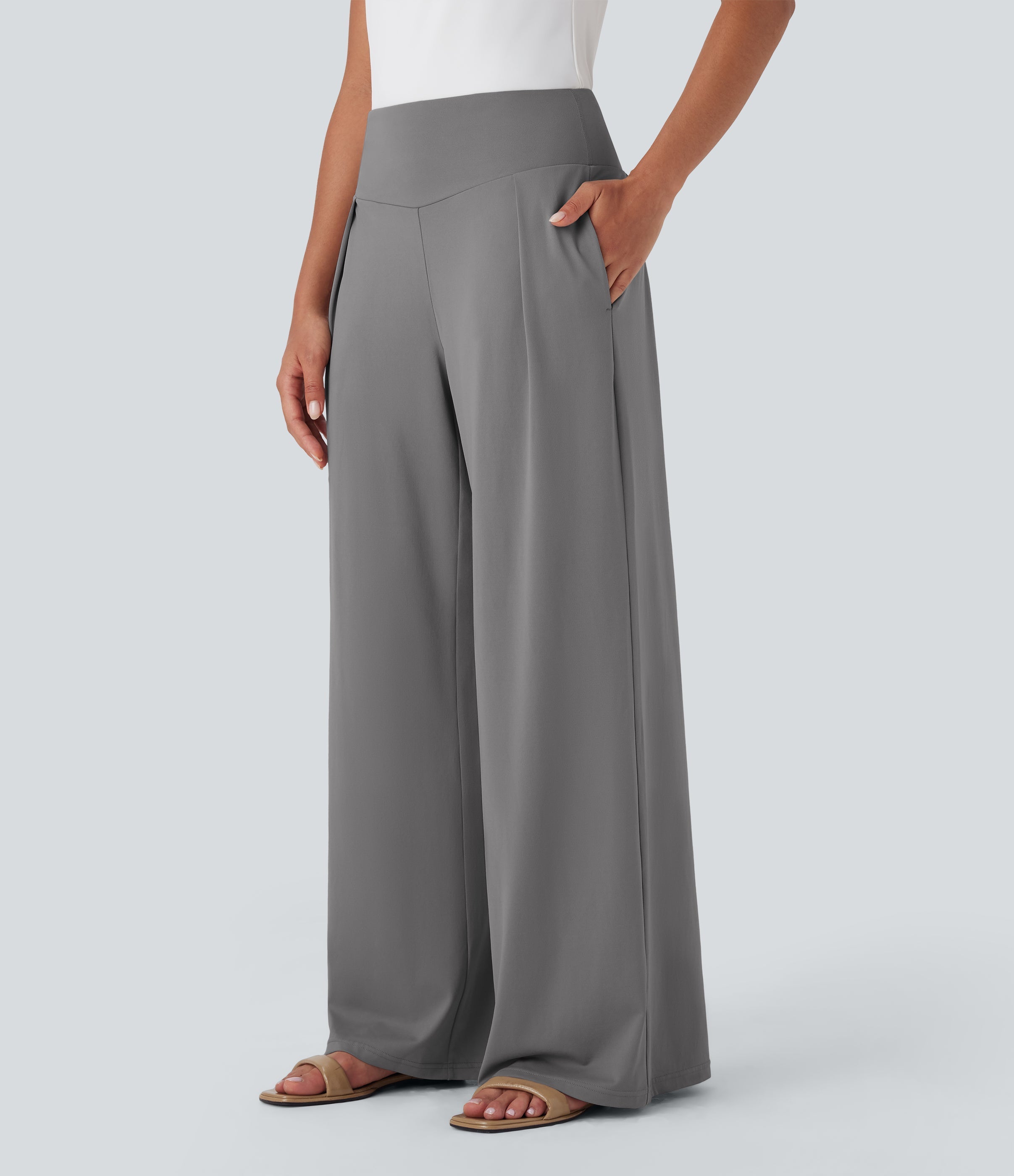 High Waisted Wide Leg Casual Pants with Pockets