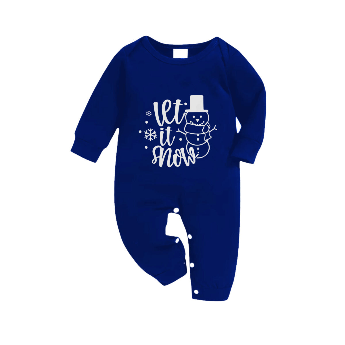 Christmas Family Matching Pajamas-Navy & White Plaid Pjs Set with Snowman and  "Let It Snow" Text Print