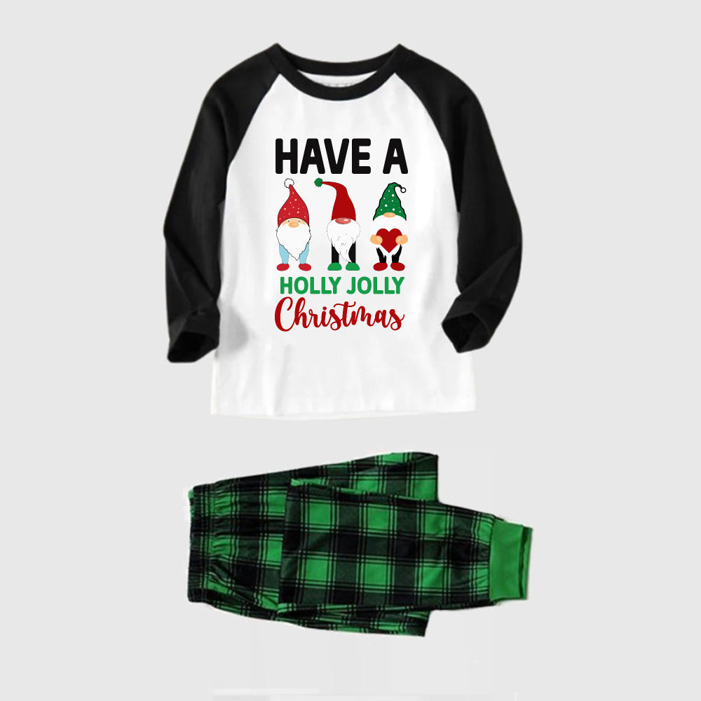 Black Raglan Top Green Plaid Christmas Pajamas Set With Cute Gnome and Holiday Lettering