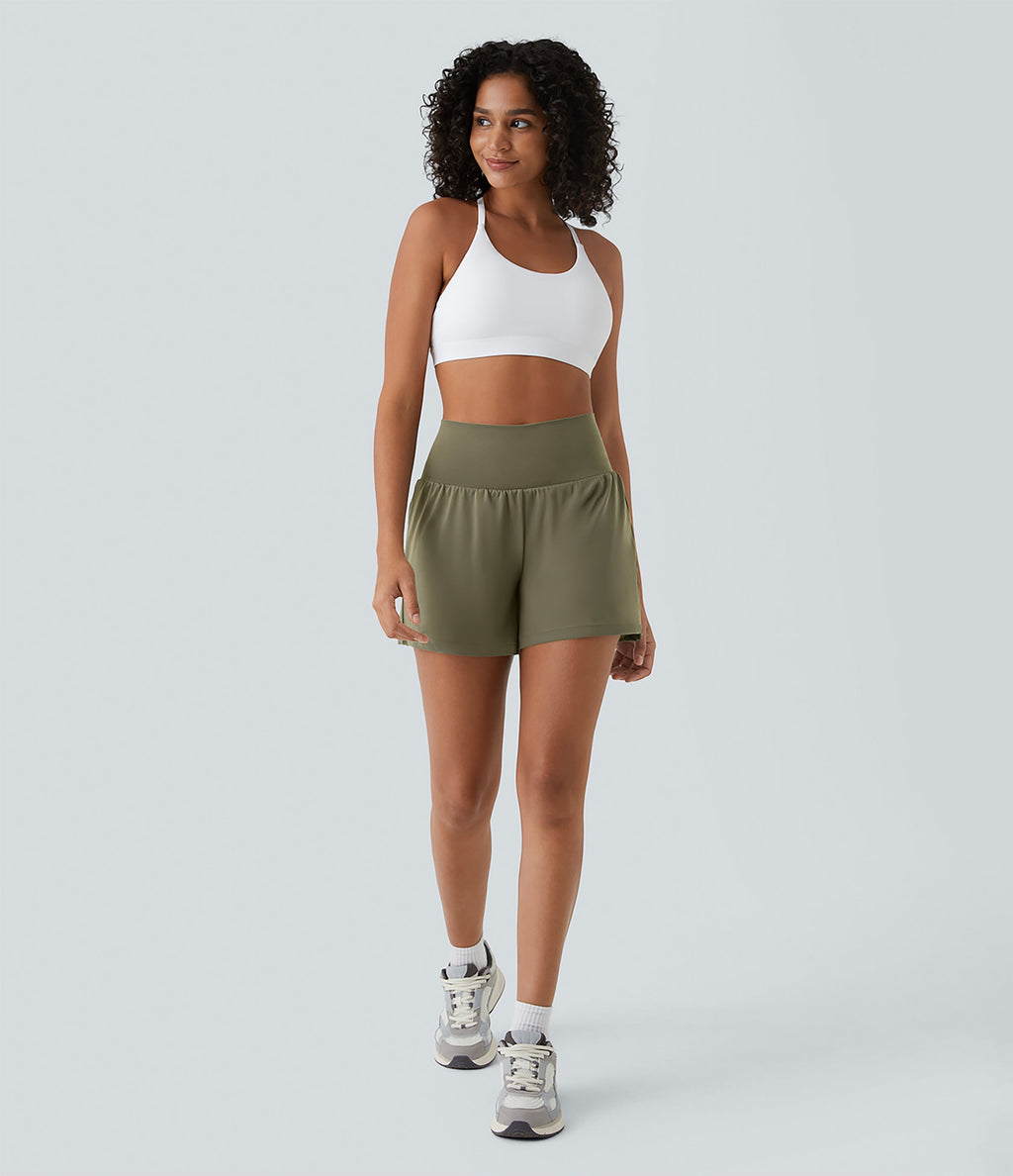 2026🔥UK Super High Waisted Back Pocket & Side Hidden Pocket 2-in-1 Yoga Shorts