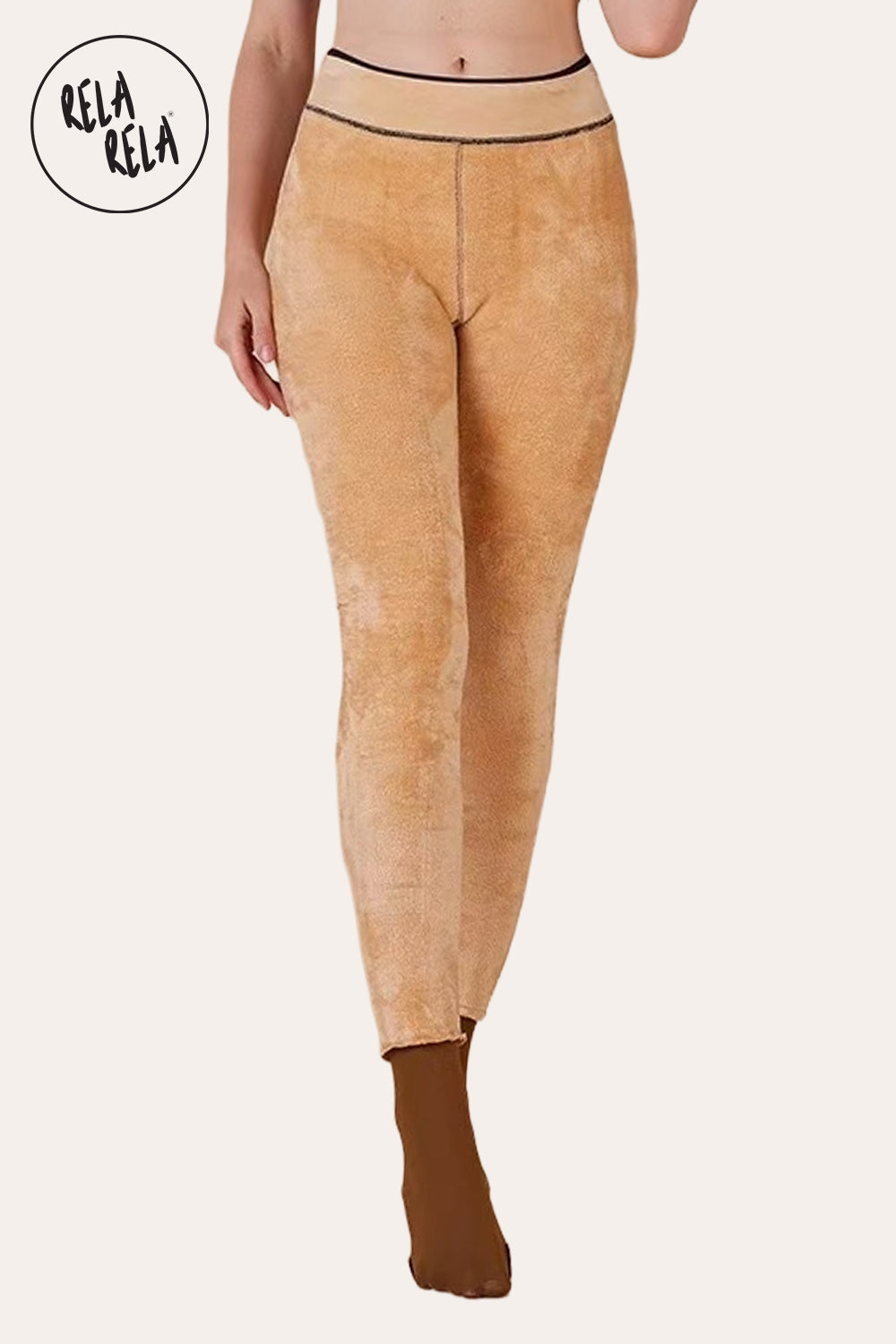Viral Winter Stretchy High Waisted Thermal Leggings – Lined Pantyhose in Brown/Black