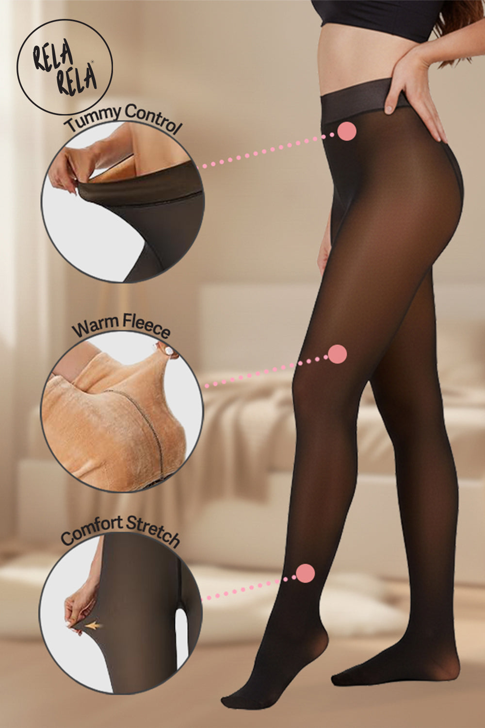 Viral Winter Stretchy High Waisted Thermal Leggings – Lined Pantyhose in Brown/Black