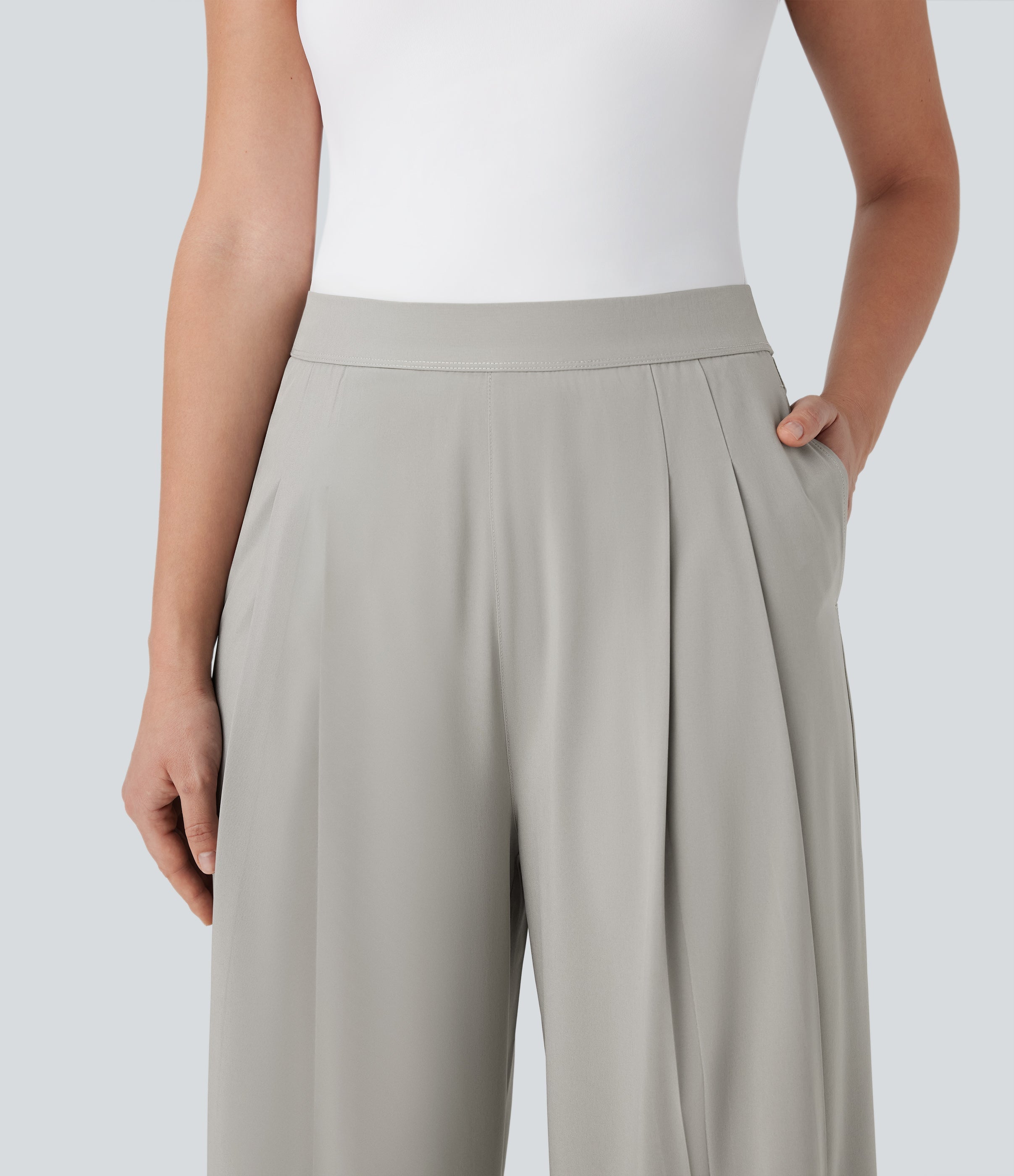 BreezefulTM High Waisted Wide Leg Quick Dry Work Pants with Pockets