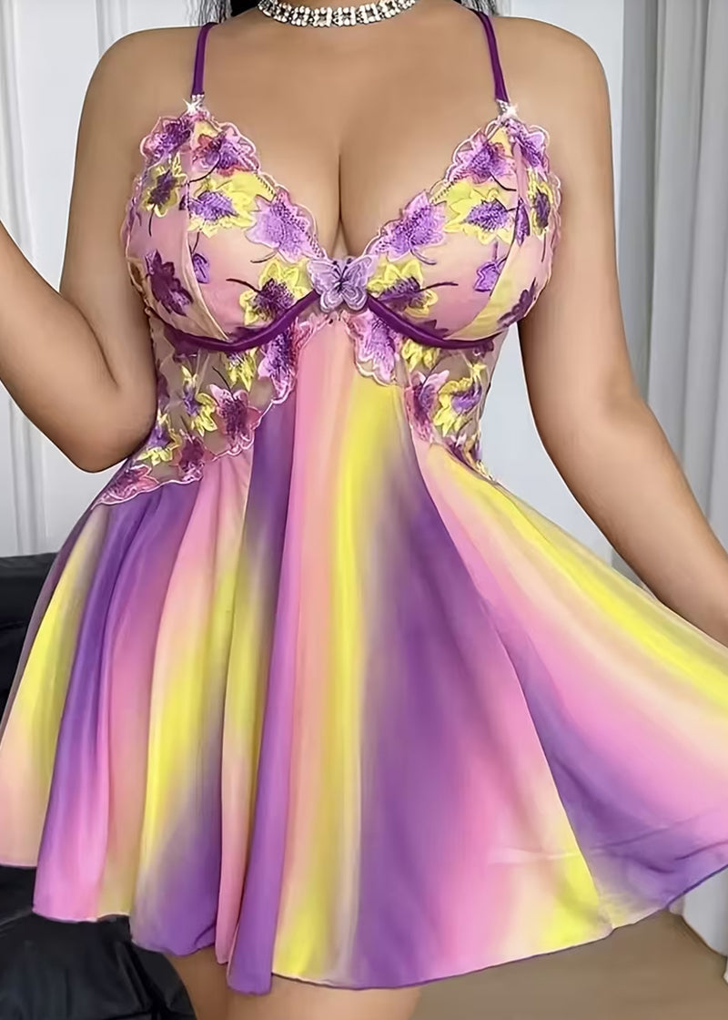 Plus Size Rainbow Ombre Sheer Babydoll Nightgown