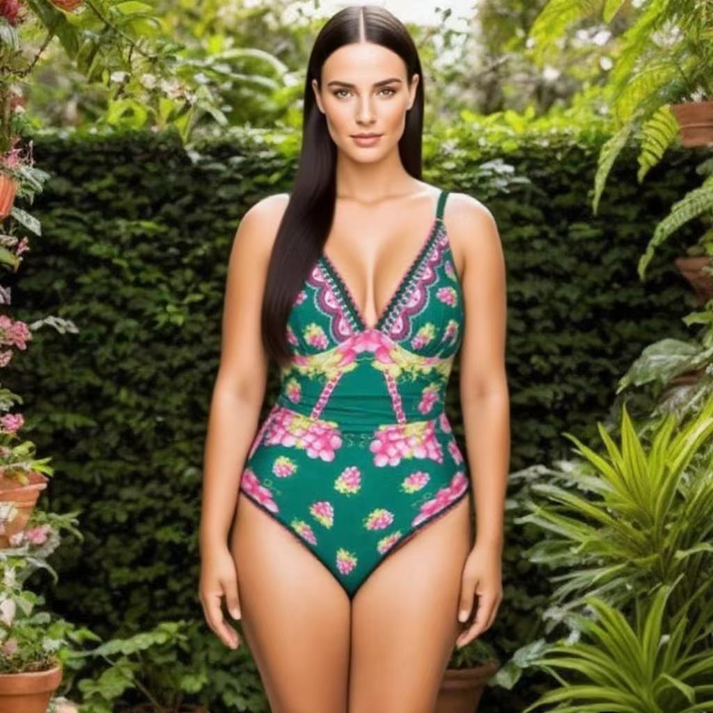Green Grape Blossom Tropical Vineyard V-Neck Swimsuit & Skirt