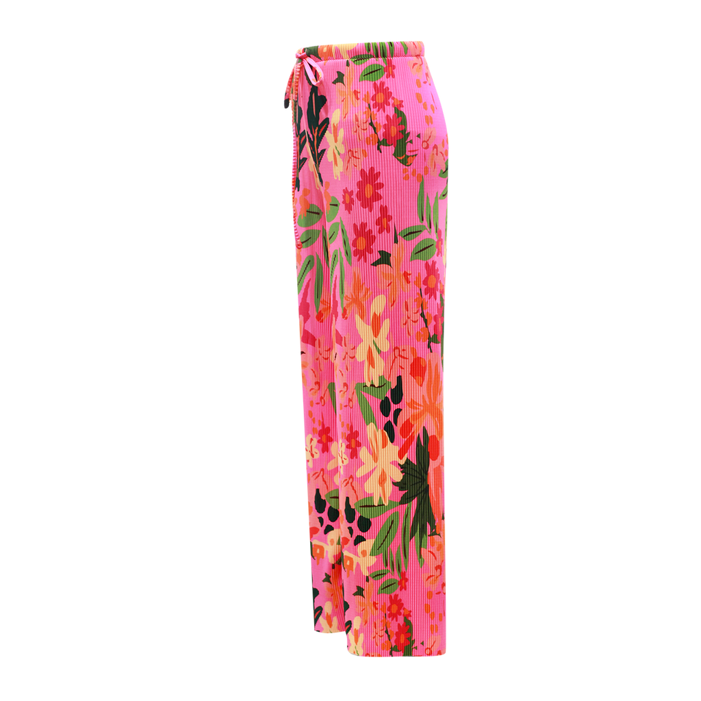 Colorful Floral Sleeveless Tropical Pattern V-Neck Vest Top & Pleated Pants