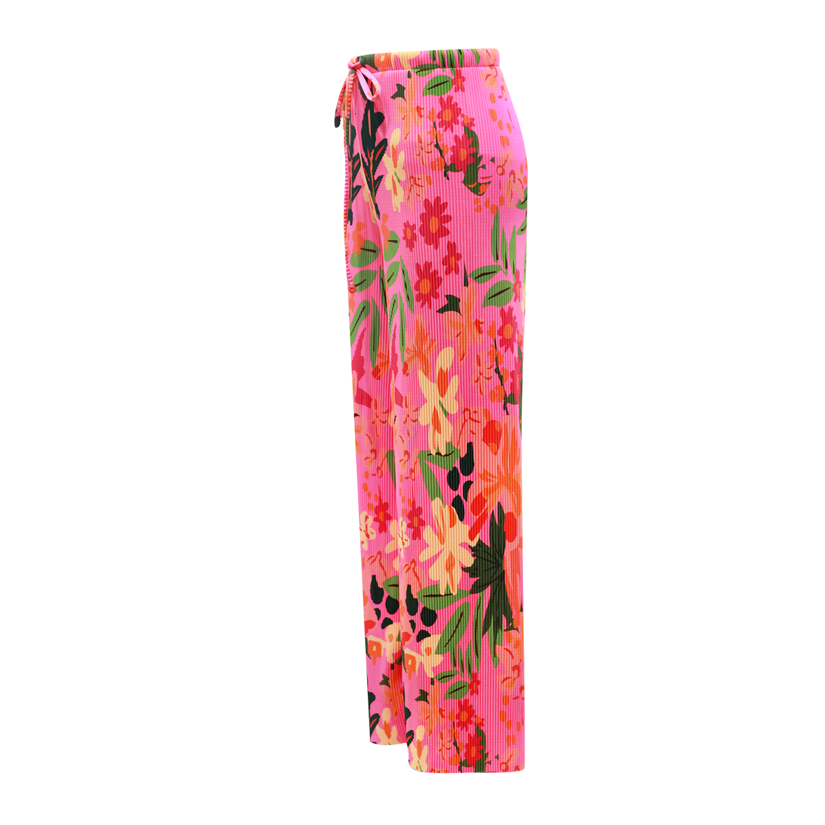 Colorful Floral Sleeveless Tropical Pattern V-Neck Vest Top & Pleated Pants