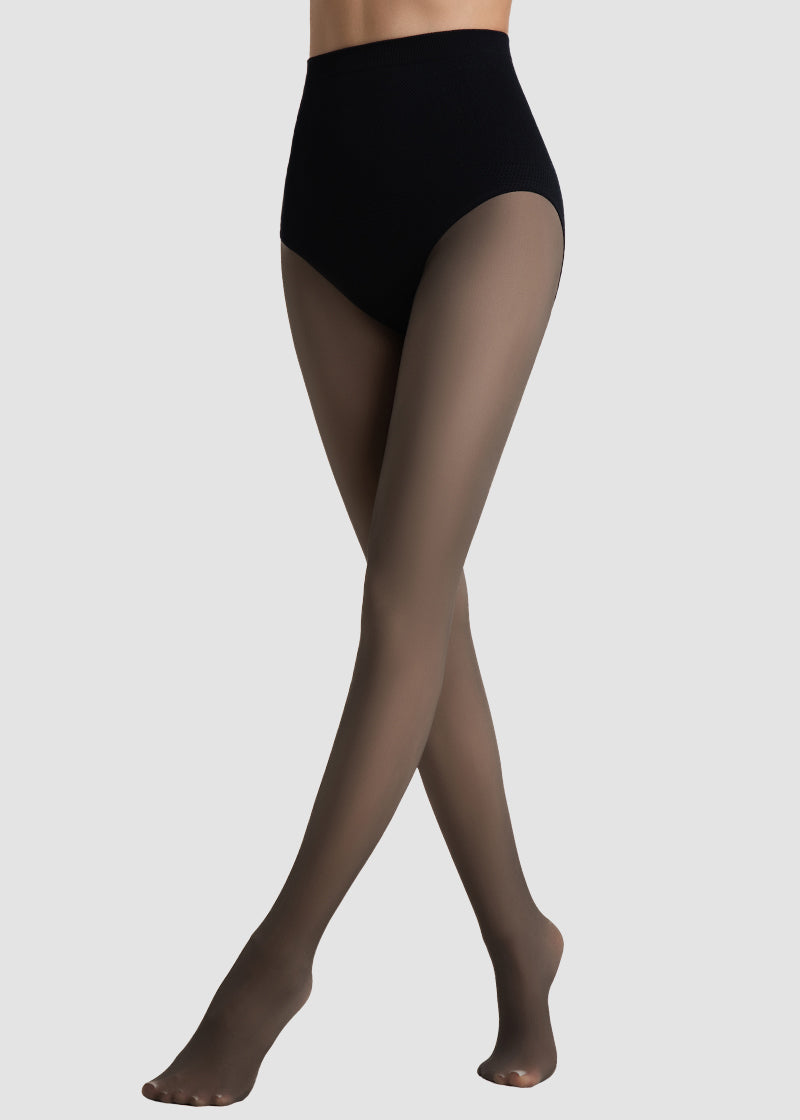 Semi-Sheer Black High-Waist Shaping Tights – Thin & Fleece-Lined