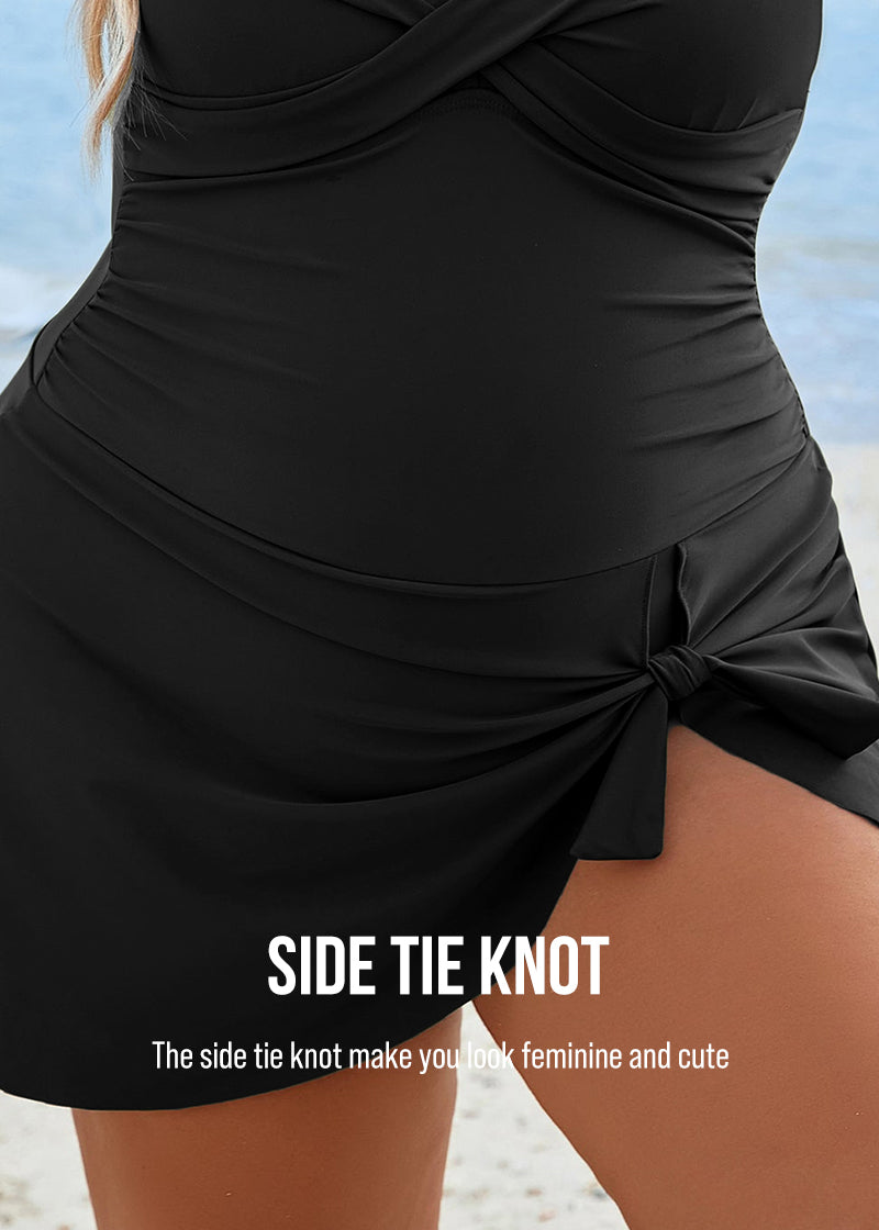 Plus Size Tummy Control Knot Detailed Swimdress