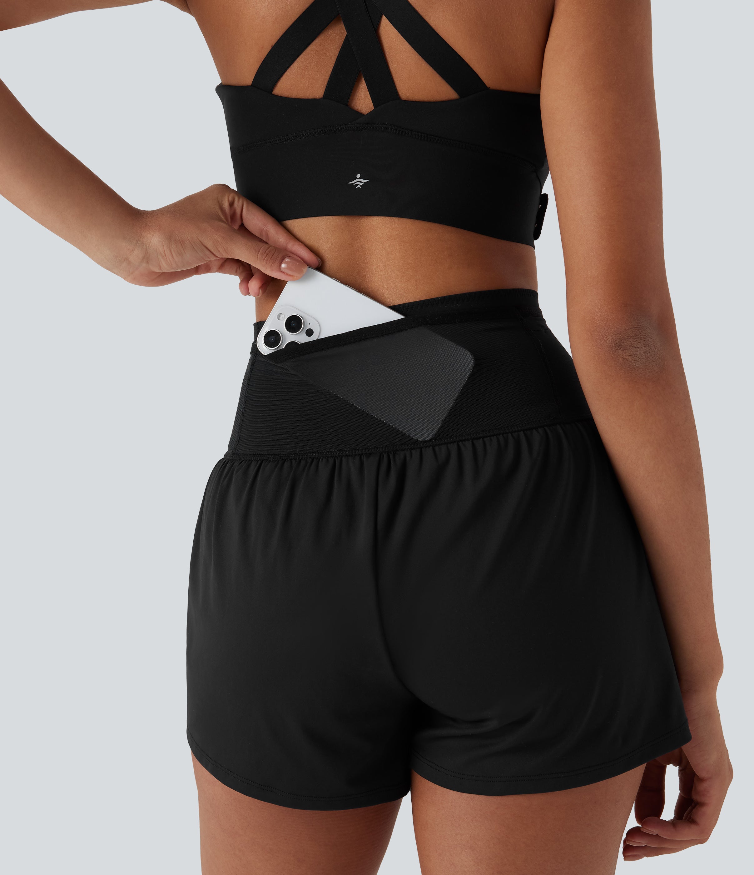 SpeedWaveTM High Waisted Contrast Mesh 2-in-1 Quick Dry Running Shorts with Pockets