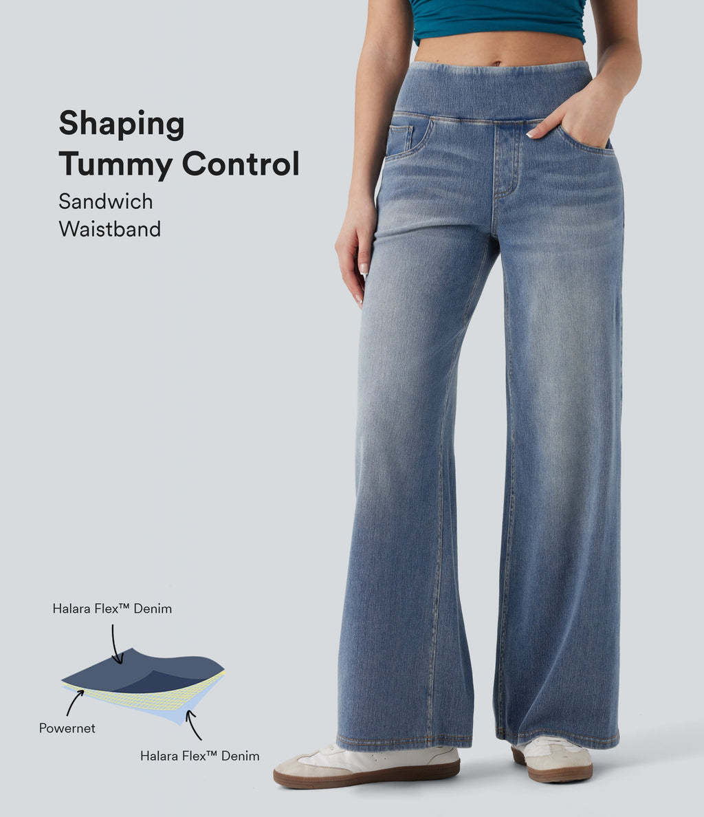 FlexTM SoCinched Mid Rise Tummy Control Casual Baggy Jeans with Pockets