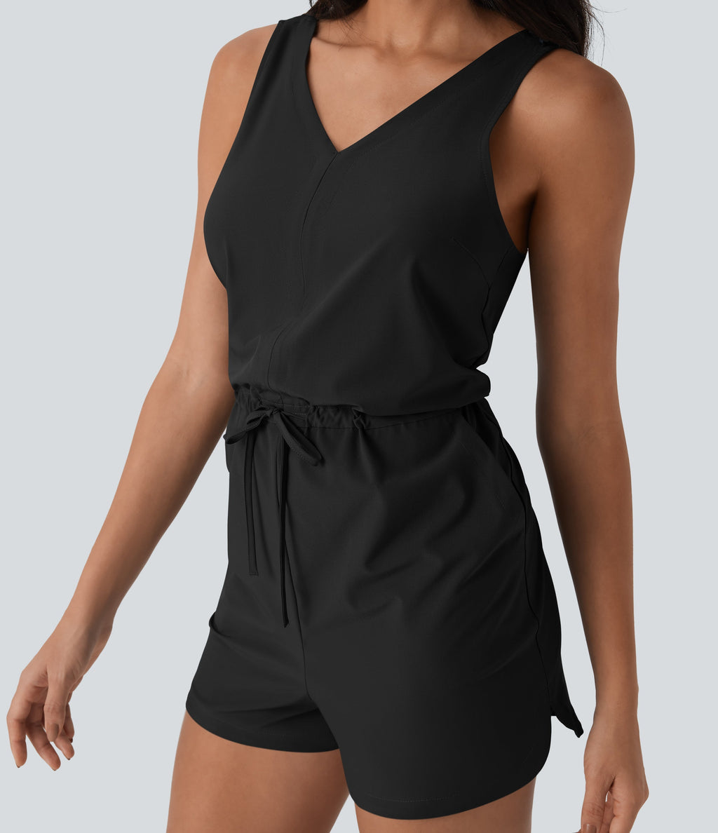 BreezefulTM Sleeveless Cut Out Drawstring Quick Dry Hiking Romper with Pockets
