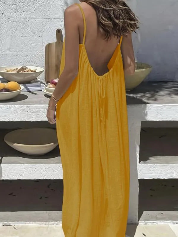 Women's Solid Color Cami Lounge Dress, Elegant Sleeveless Long Dress for Summer, Ladies Sleepwear for Indoor Wear