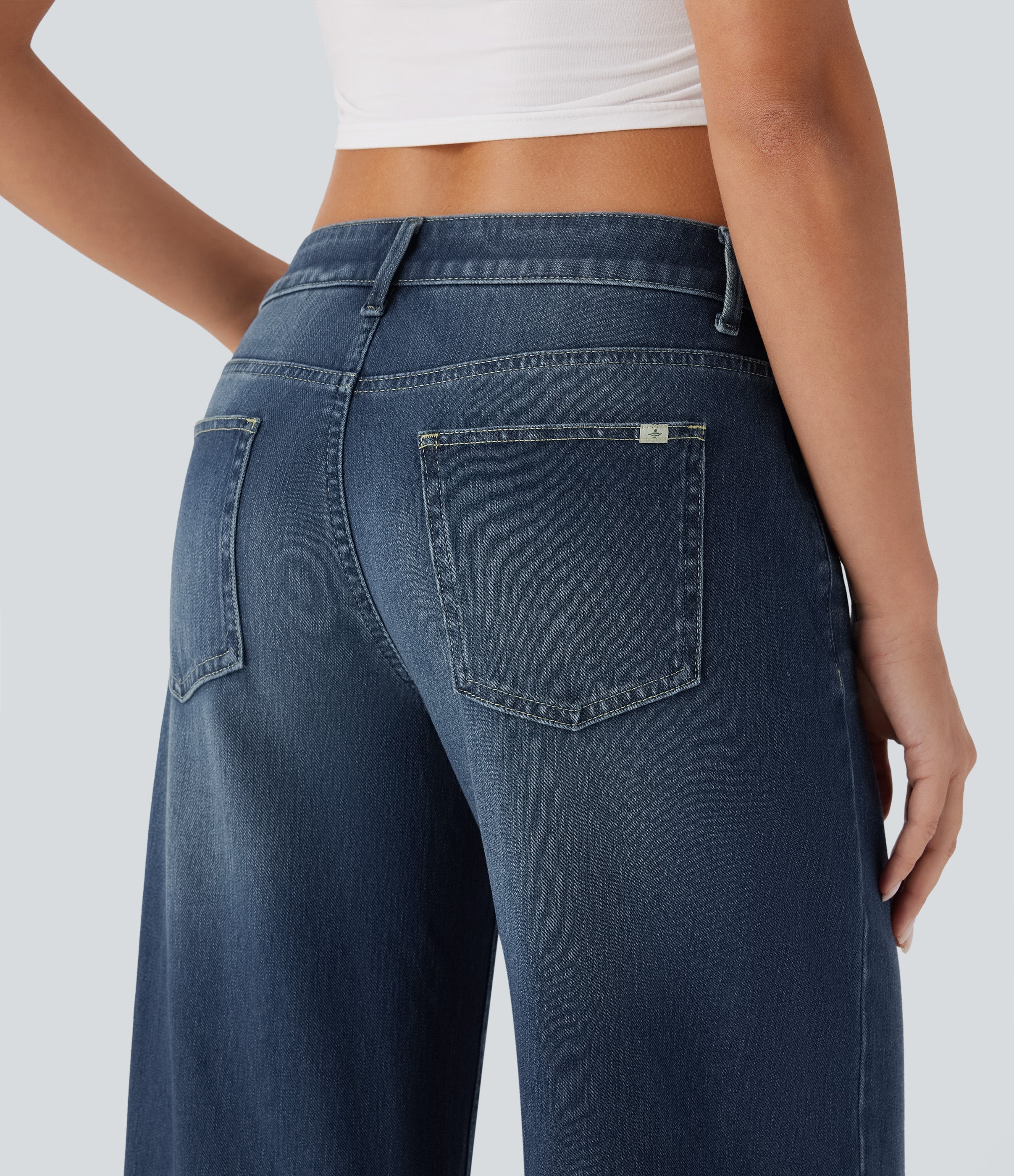 FlexTM Asymmetric Low Rise Zipper Pockets Baggy Wide Leg Washed Casual Jeans
