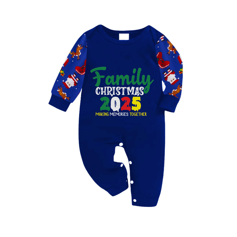 Christmas Family Matching Pajamas-Cozy Blue Pjs Set with "Family Christmas 2025"  Print