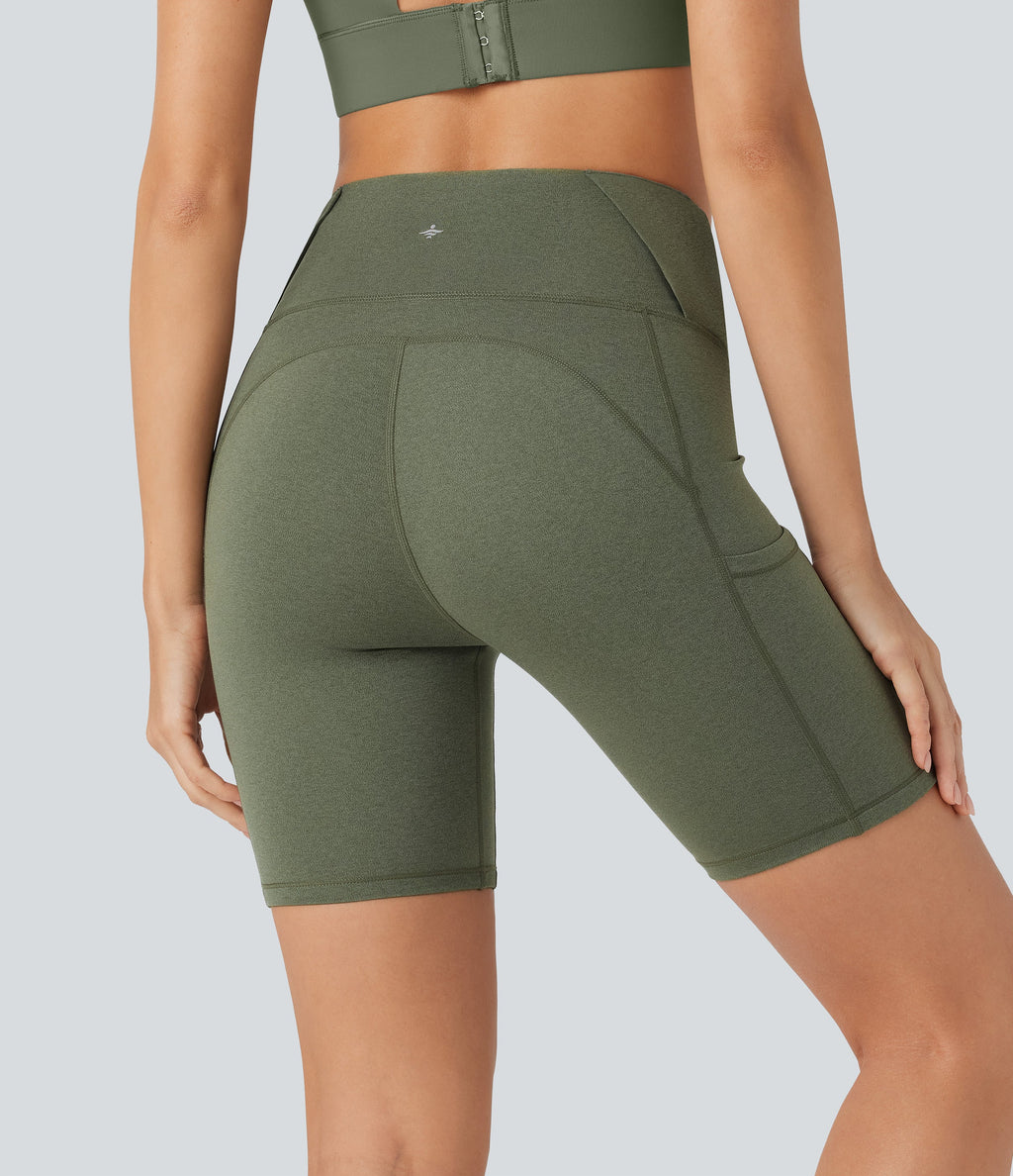 SoCinched High Waisted Tummy Control Loop Quick Dry Yoga Biker Shorts 7'' with Pockets