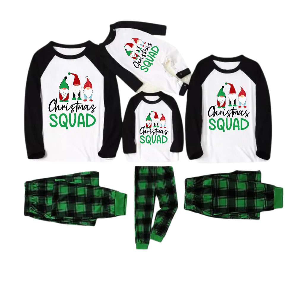Black Raglan Top Green Plaid Christmas Pajamas Set With Gnome and Holiday Text