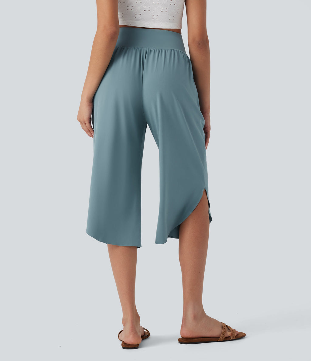 BreezefulTM SoCinched High Waisted Tummy Control Hem Quick Dry Capri Pants with Pockets