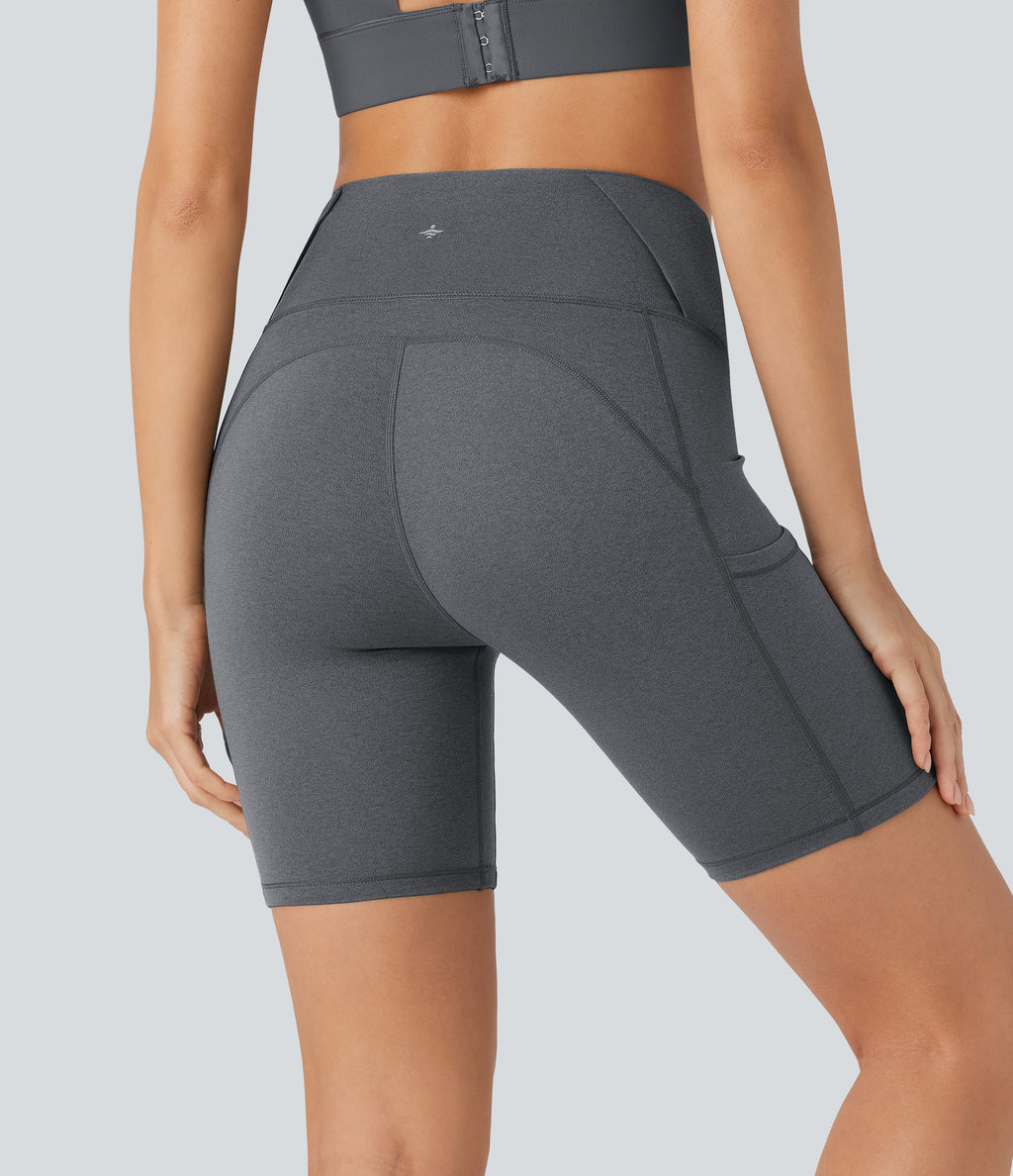 SoCinched High Waisted Tummy Control Loop Quick Dry Yoga Biker Shorts 7'' with Pockets