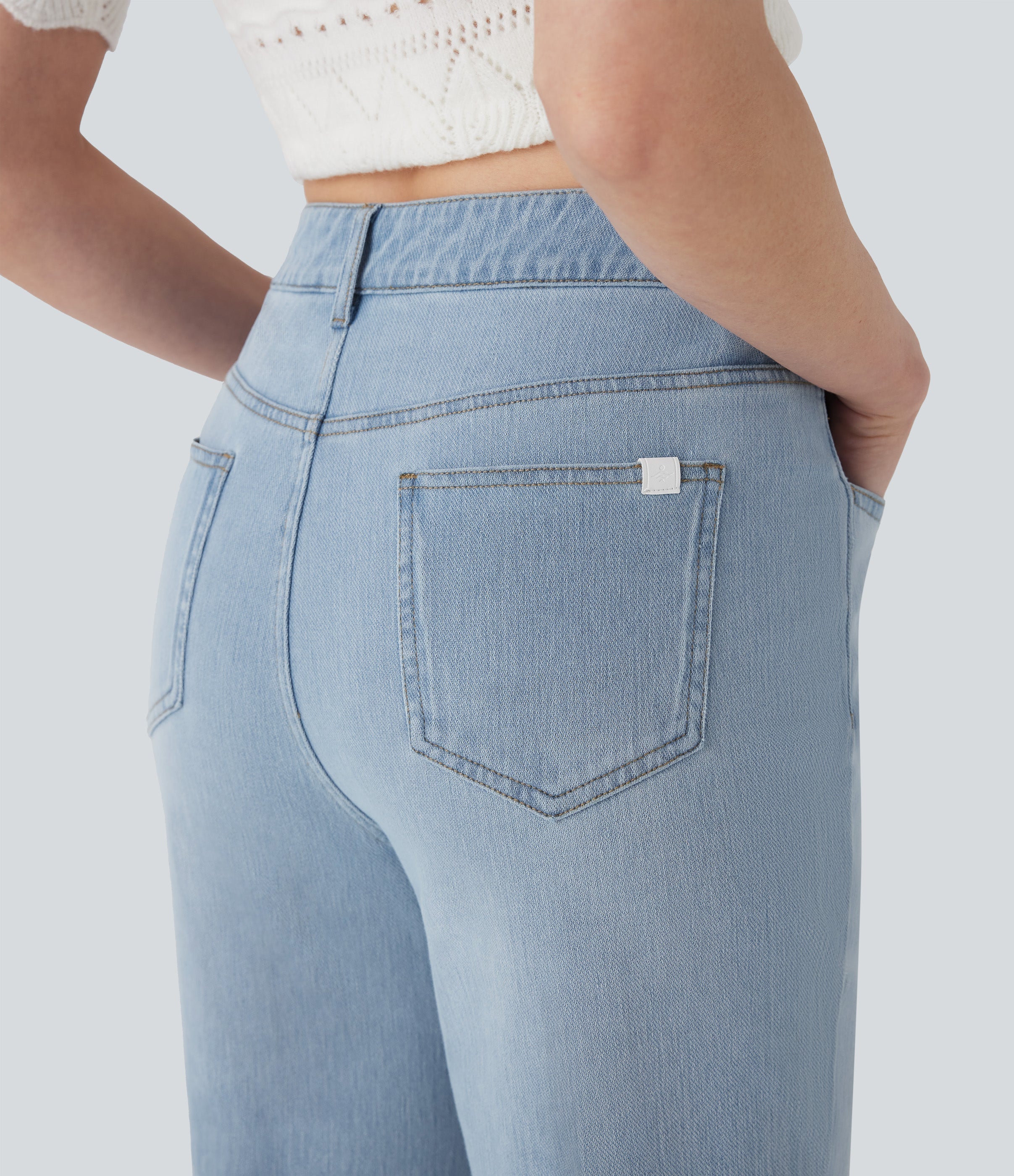 FlexTM Mid Rise Straight Leg Washed Casual Jeans with Pockets