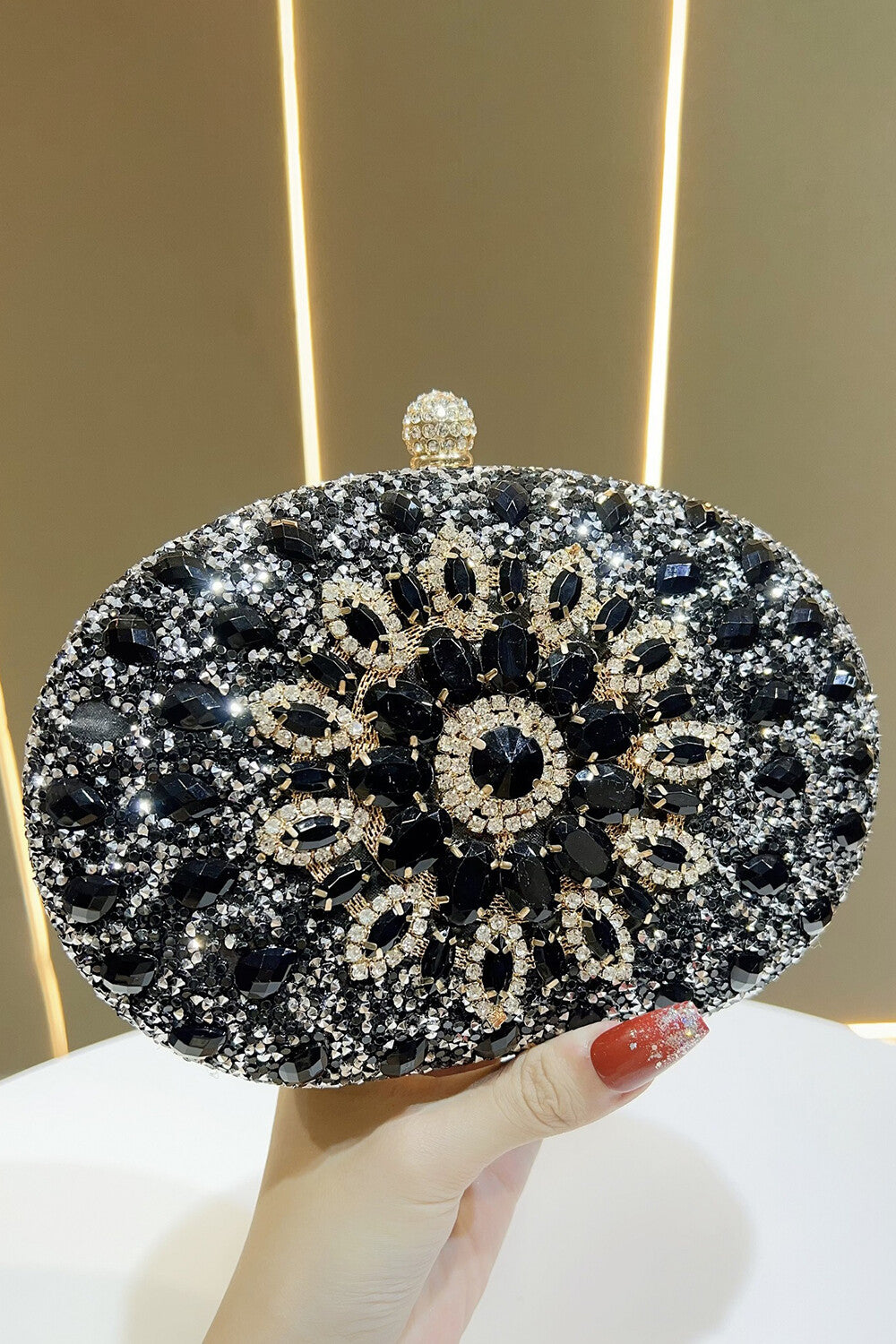 Inlaid Rhinestone Decor Party Oval Clutch Bag