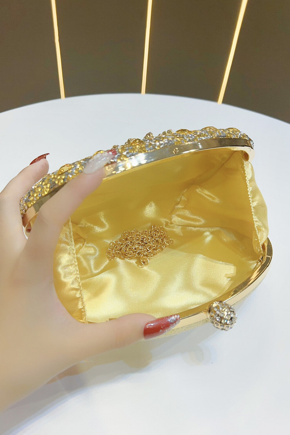 Inlaid Rhinestone Decor Party Oval Clutch Bag
