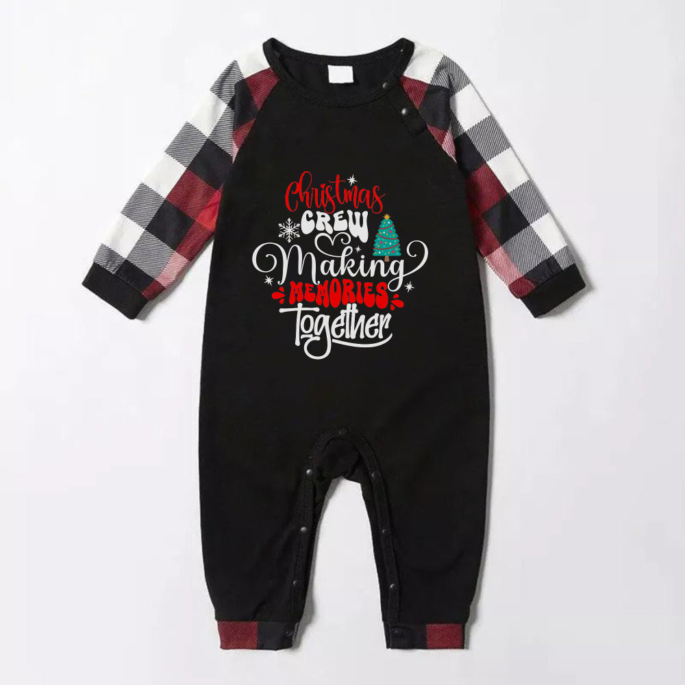 Christmas Family Matching Pajamas-Red and Gray Plaid Pjs set with "Christmas Crew Making Memories Together" Artistic Font Slogan Print