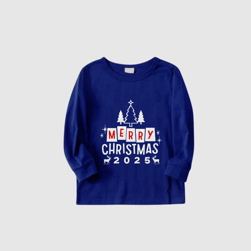 Christmas Family Matching Pajamas-Cozy Blue Pjs Set with "Merry Christmas 2025" Print