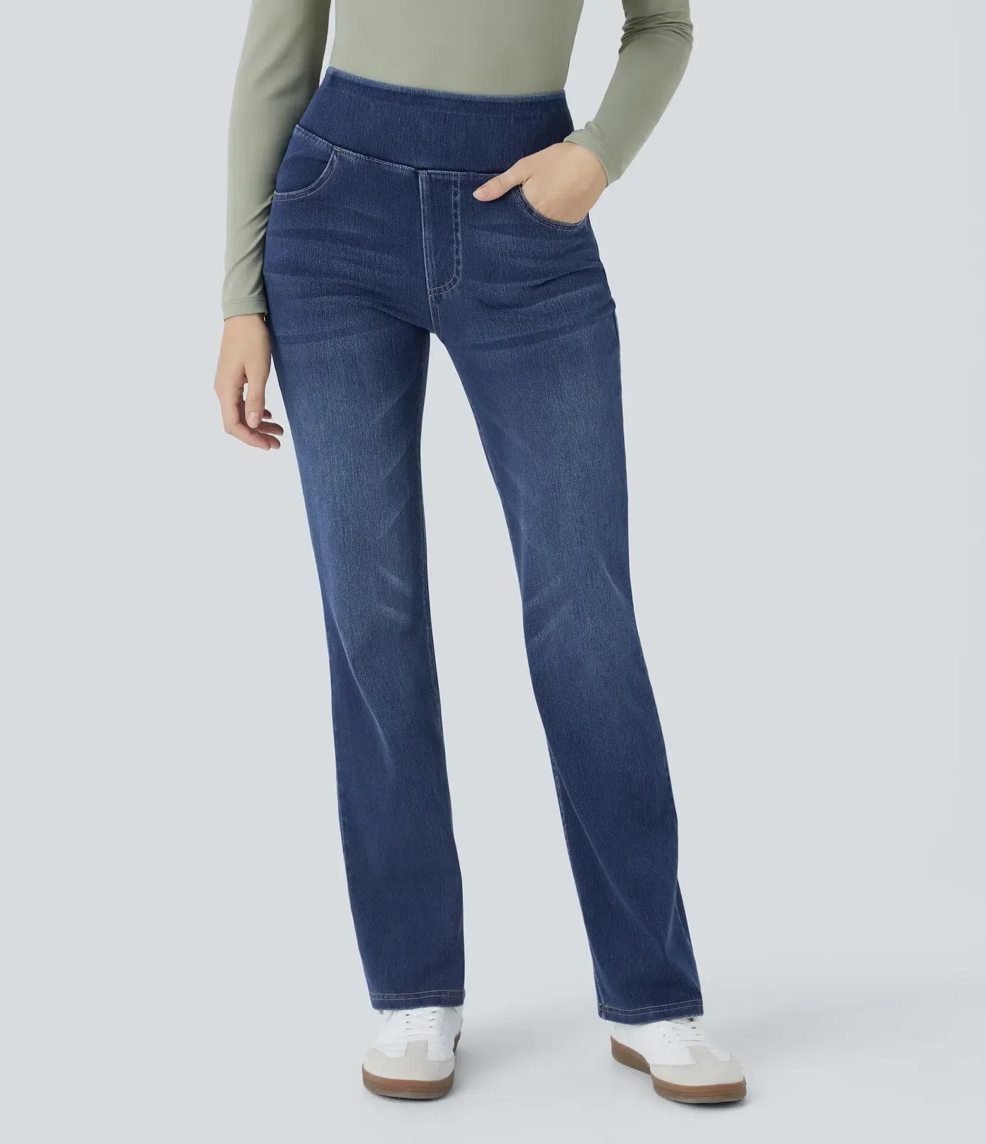2026🔥FlexTM High Waisted Multiple Pockets Washed Stretchy Knit Casual Bootcut Jeans
