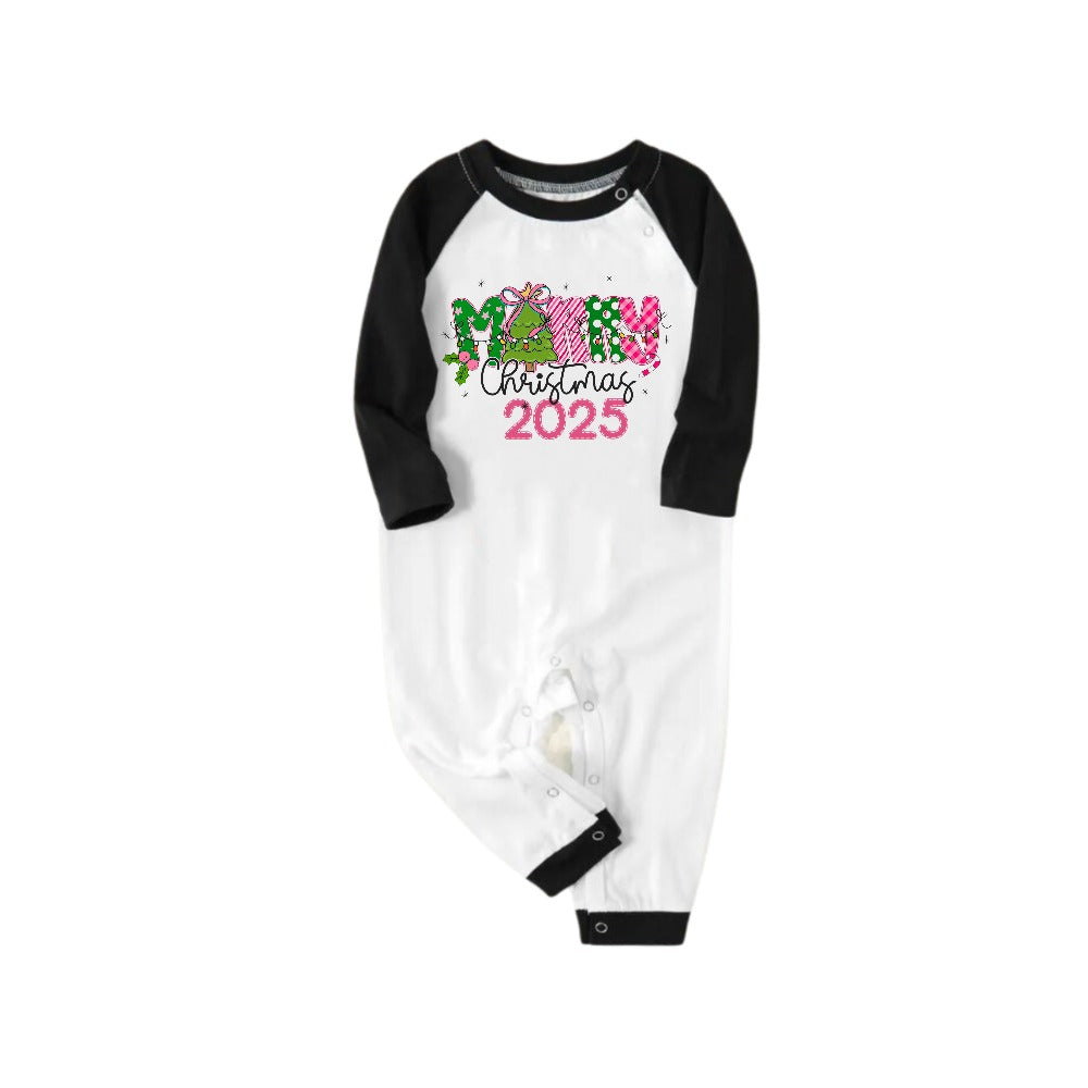 Black Raglan Top Green Plaid Christmas Pajamas Set With Merry Christmas 2025 Holiday Text
