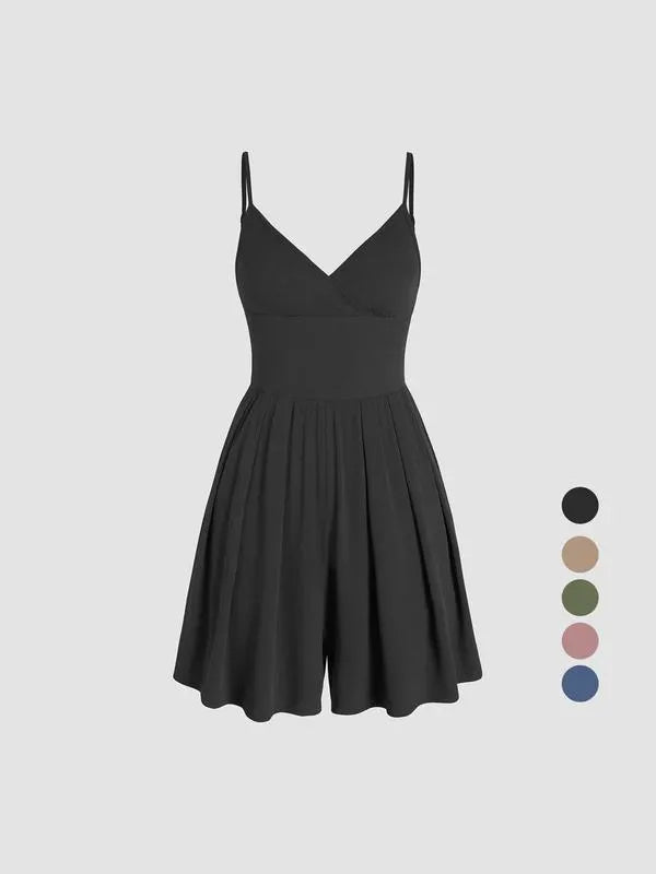 Women's Plain Backless Wrap Cami Romper, Casual Adjustable Spaghetti Strap Wide Leg Romper, Summer Outfits 2025, Ladies Clothes for Daily Wear