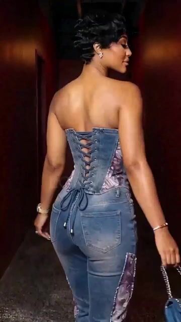 Side Printing Denim Corset Top Flared Jeans Casual 2pcs Set-Blue [Pre Order]