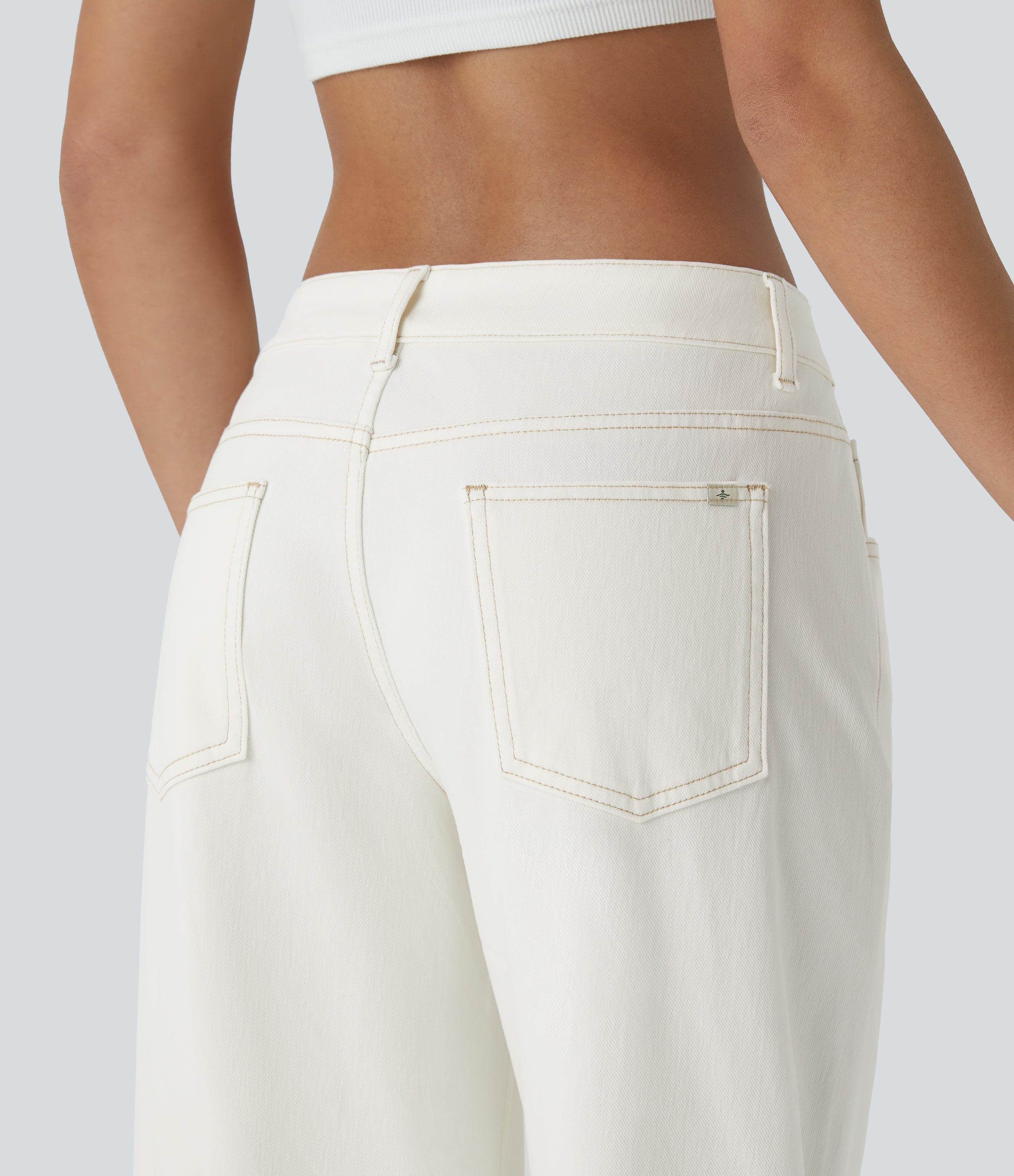 FlexTM Asymmetric Low Rise Zipper Pockets Baggy Wide Leg Washed Casual Jeans