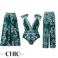 Green Flowy Floral Tie-shoulder Swimsuit&Skirt&Pants