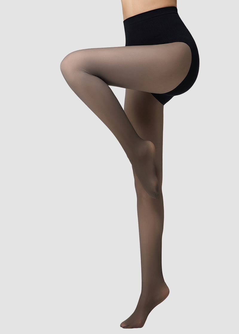 Semi-Sheer Black High-Waist Shaping Tights – Thin & Fleece-Lined