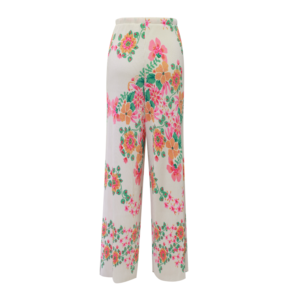 Colorful Floral Patterns V-Neck Vest Top & Pleated Pants