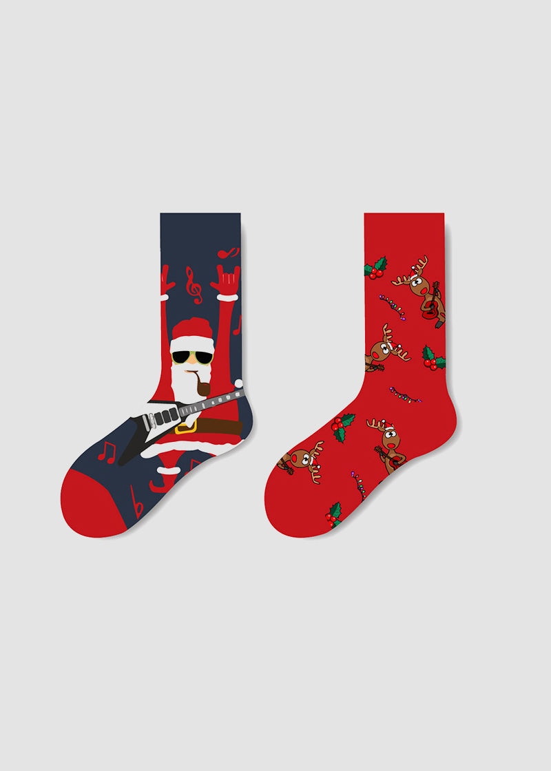Festive Mismatched Christmas Crew Socks - 4 Pairs