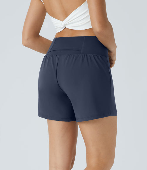 2026🔥UK Super High Waisted Back Pocket & Side Hidden Pocket 2-in-1 Yoga Shorts-Mood Indigo