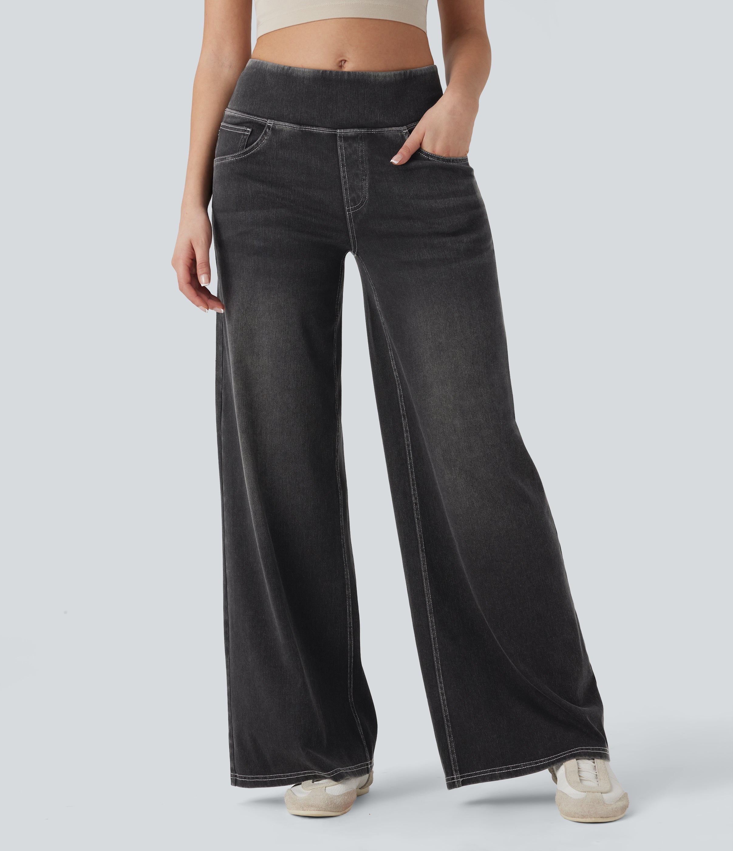 FlexTM SoCinched Mid Rise Tummy Control Casual Baggy Jeans with Pockets