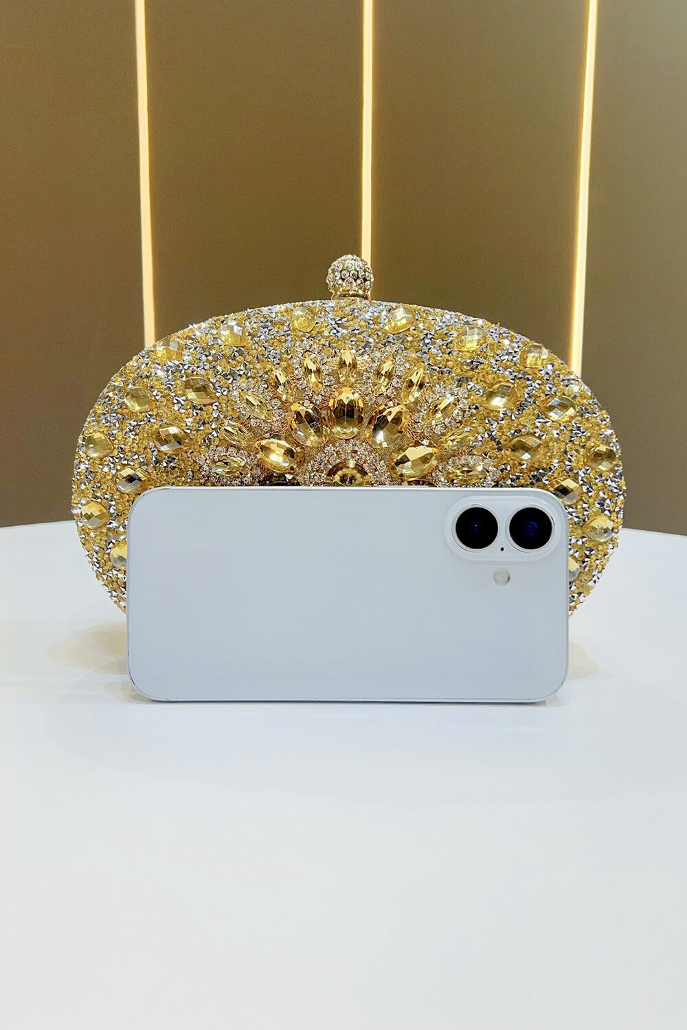 Inlaid Rhinestone Decor Party Oval Clutch Bag