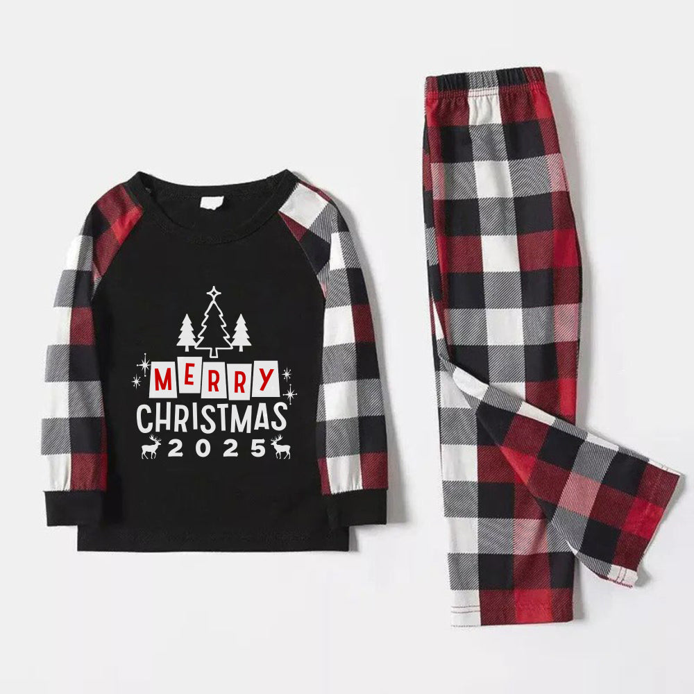 Christmas Family Matching Pajamas-Red and Gray Plaid Pjs set with “Merry Christmas” Print