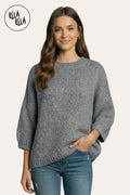 Half Sleeve Knitted Crewneck Jumper in Grey