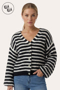 Striped Colour Contrast Lounge Cardigan with Buttons in Black/White