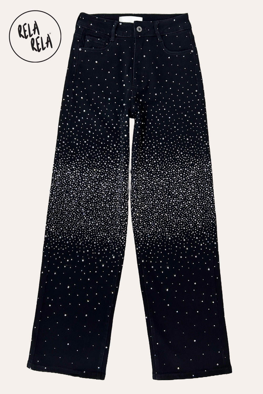Sparkle Wide Leg Denim Jeans with Rhinestones in Black